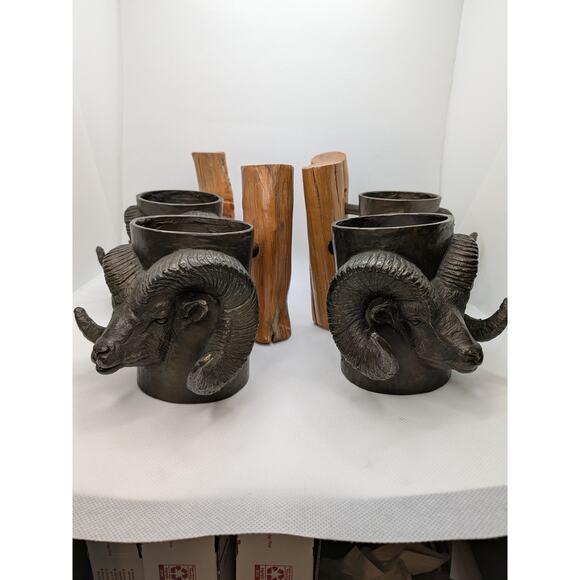 Grand Slam Sheep, 4 Vintage Carl Wagner Bronze Ram bighorn Mug; Signed Numbered - Picture 3 of 11